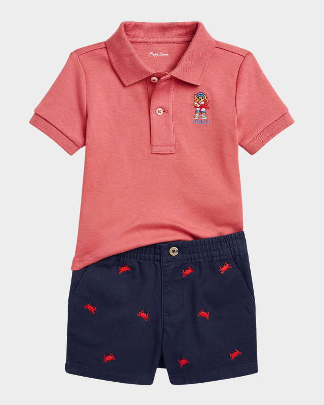 Boy's Polo Bear Shirt & Shorts Set, Size 3M-24